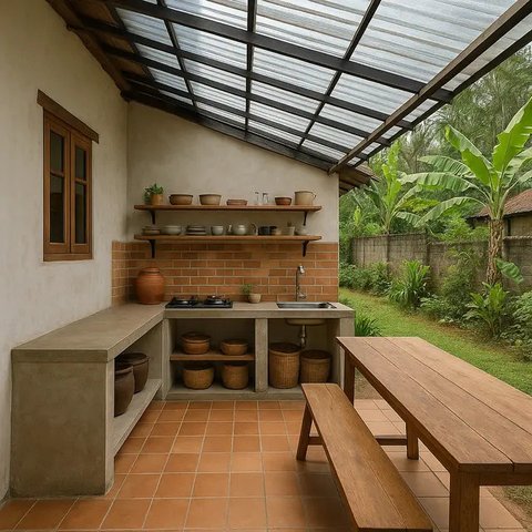 Model Dapur Belakang Rumah di Kampung yang Sederhana Tapi Elegan/AI