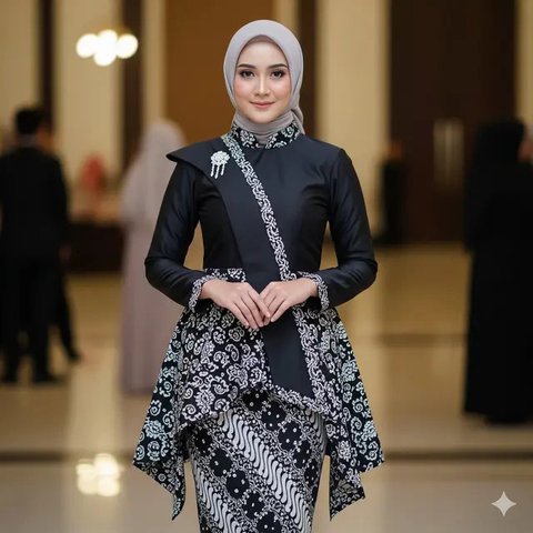 Model Gamis Batik Hitam Putih Simple Elegan Tren 2025. Foto: Gemini