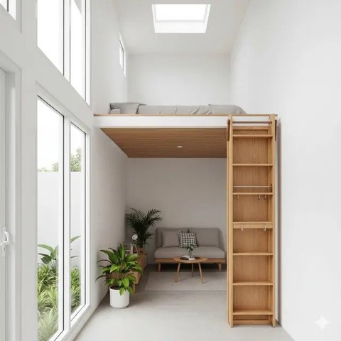 Inspirasi Rumah Mungil Mezzanine Tanpa Tangga Permanen. Gemini