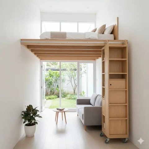 Inspirasi Rumah Mungil Mezzanine Tanpa Tangga Permanen. Gemini