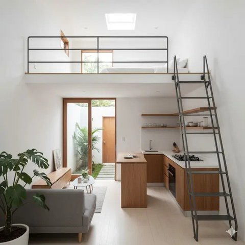 Inspirasi Rumah Mungil Mezzanine Tanpa Tangga Permanen. Gemini
