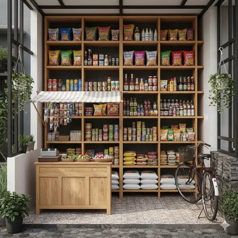 Inspirasi Warung Sembako Terbuka di Teras Rumah yang Hemat Tempat/Gemini AI