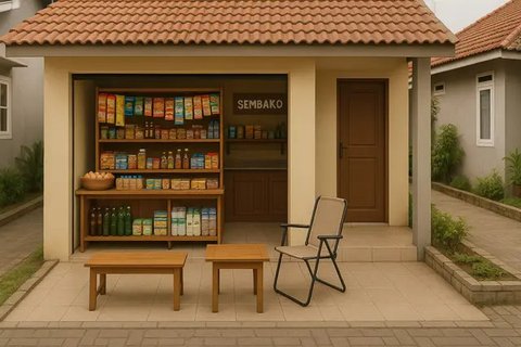 Inspirasi Warung Sembako Terbuka di Teras Rumah yang Hemat Tempat/Gemini AI