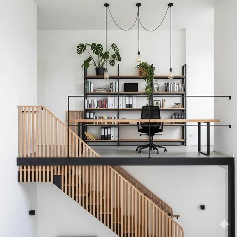 inspirasi desain mezzanine untuk ruang kerja (created by AI)