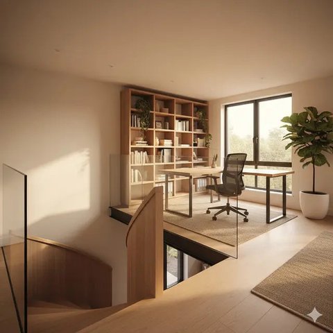 inspirasi desain mezzanine untuk ruang kerja (created by AI)