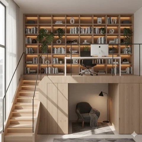 inspirasi desain mezzanine untuk ruang kerja (created by AI)