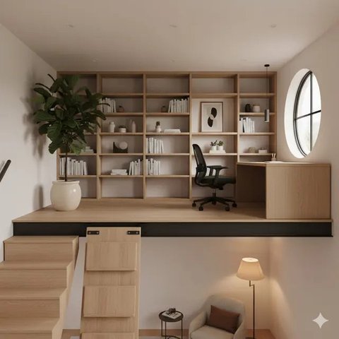 inspirasi desain mezzanine untuk ruang kerja (created by AI)