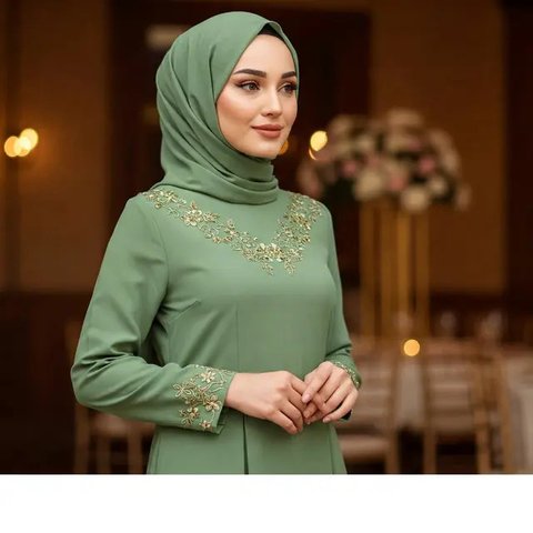 Gamis Brokat Islami Warna Sage (ChatGPT)