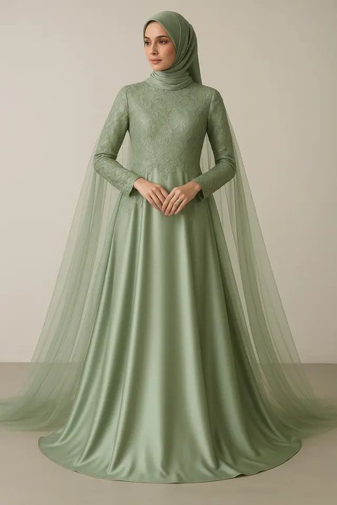 Gamis Brokat Islami Warna Sage (ChatGPT)
