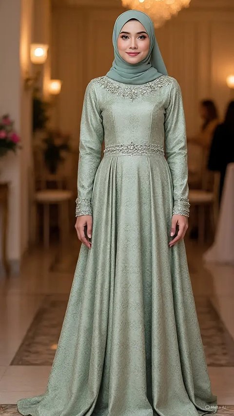 Gamis Brokat Islami Warna Sage (ChatGPT)