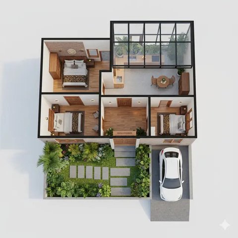 Denah Rumah Tipe 36 dengan Carport dan Taman Depan (Image by Gemini)