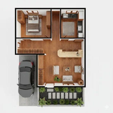 Denah Rumah Tipe 36 dengan Carport dan Taman Depan (Image by Gemini)