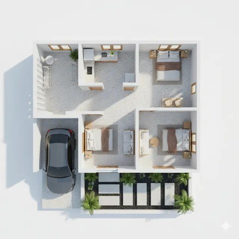 Denah Rumah Tipe 36 dengan Carport dan Taman Depan (Image by Gemini)