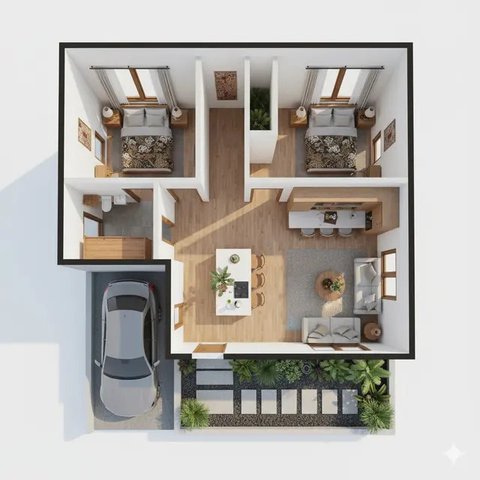 Denah Rumah Tipe 36 dengan Carport dan Taman Depan (Image by Gemini)