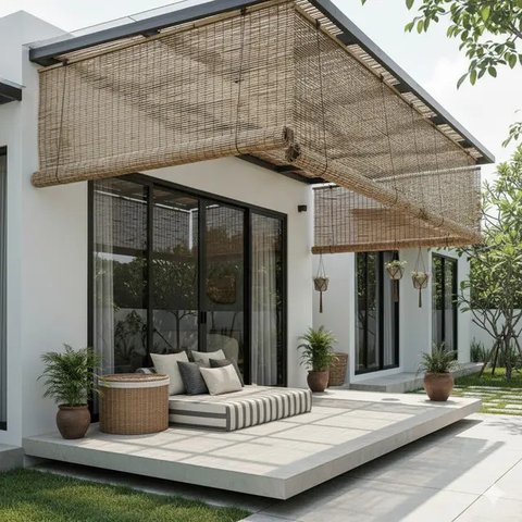 Teras Rumah Tanpa Tiang dengan Konsep Bambu (Image by Gemini)