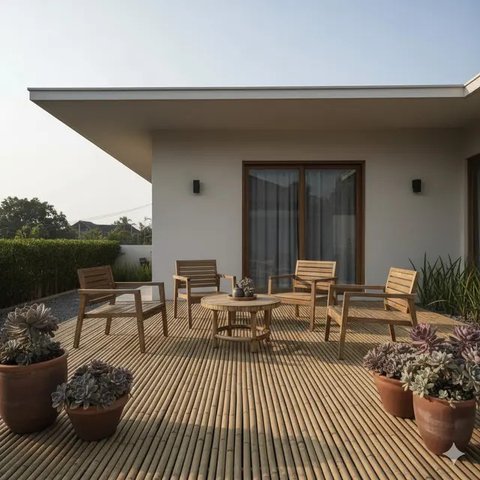 Teras Rumah Tanpa Tiang dengan Konsep Bambu (Image by Gemini)