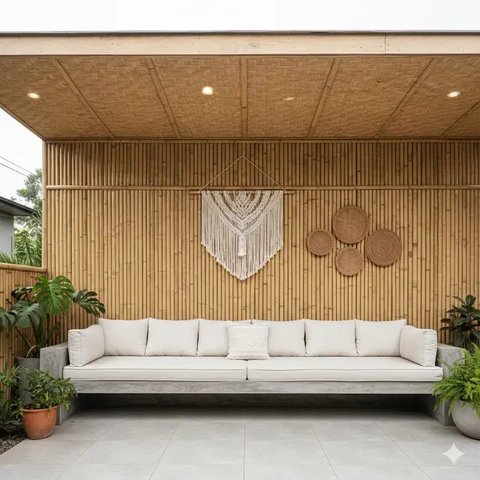 Teras Rumah Tanpa Tiang dengan Konsep Bambu (Image by Gemini)