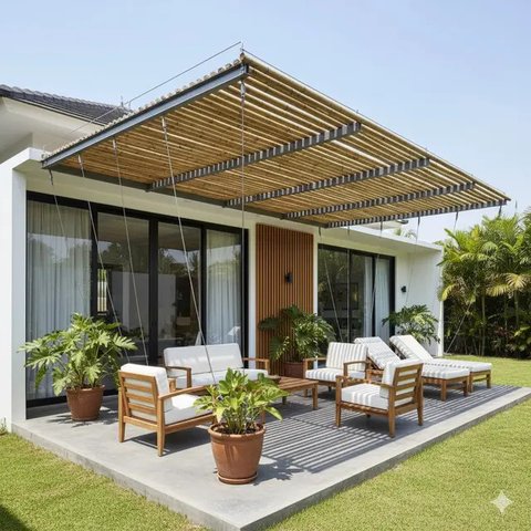 Teras Rumah Tanpa Tiang dengan Konsep Bambu (Image by Gemini)