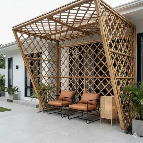 Teras Rumah Tanpa Tiang dengan Konsep Bambu (Image by Gemini)