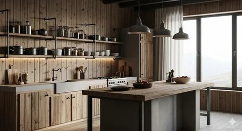 Model Dapur Rumah Sederhana dengan Dinding Kayu yang Tetap Elegan