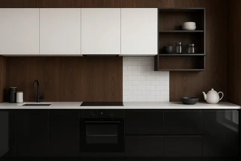 Model Dapur Rumah Sederhana dengan Dinding Kayu yang Tetap Elegan
