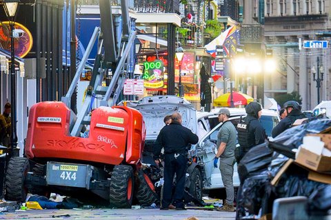 FOTO: Tragedi Berdarah Malam Tahun Baru 2025 di Amerika Serikat, Truk Tabrak Kerumunan hingga Tewaskan 15 Orang