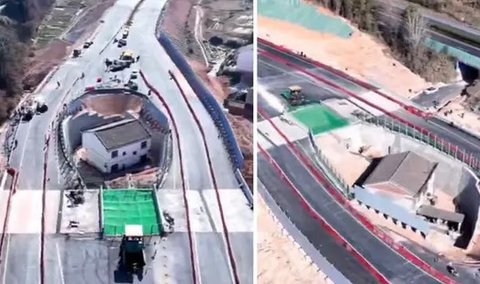 Rumah seorang kakek di China yang dikelilingi jalan tol karena menolak untuk direlokasi. (X/@IbraHasan_)