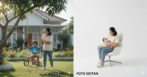 Edit Foto Ibu dan Anak yang Masih Kecil ala Photoshoot (Foto: Gemini AI)