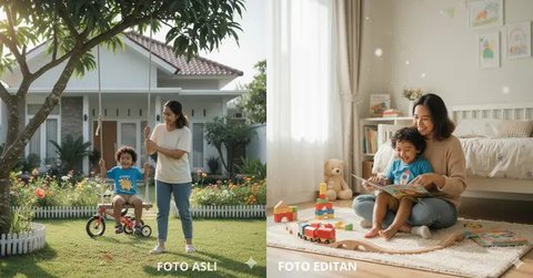 Edit Foto Ibu dan Anak yang Masih Kecil ala Photoshoot (Foto: Gemini AI)