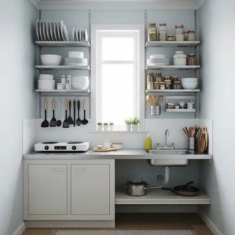 Dapur Rumah Mungil 2x2 Meter dengan Fungsi Maksimal dan Biaya Minim (AI)