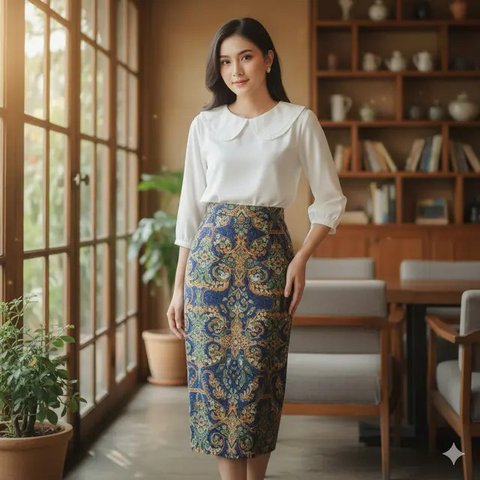 Model Baju yang Cocok dengan Rok Batik Midi (created by AI)