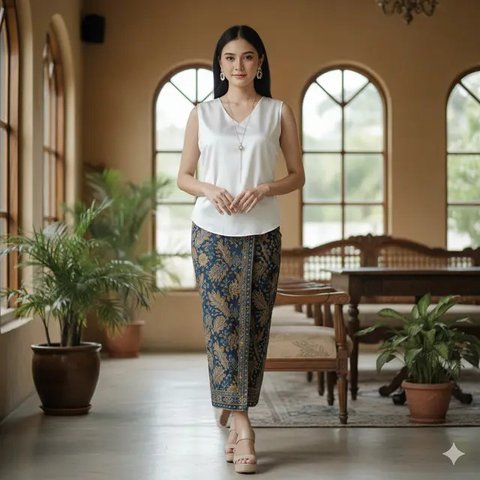 Model Baju yang Cocok dengan Rok Batik Midi (created by AI)