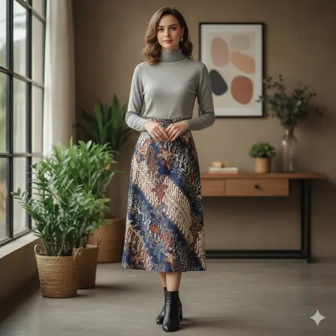 Model Baju yang Cocok dengan Rok Batik Midi (created by AI)