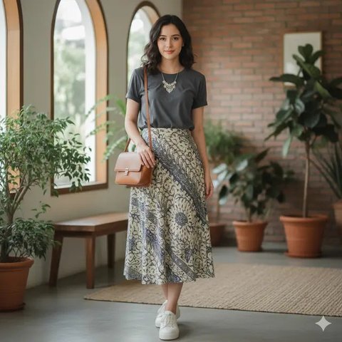 Model Baju yang Cocok dengan Rok Batik Midi (created by AI)