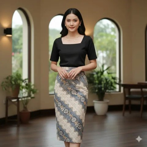 Model Baju yang Cocok dengan Rok Batik Midi (created by AI)