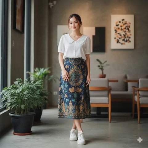 Model Baju yang Cocok dengan Rok Batik Midi (created by AI)