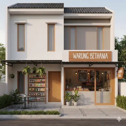 Gambar Rumah Minimalis Ada Warungnya (created by AI)