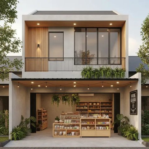 Gambar Rumah Minimalis Ada Warungnya (created by AI)
