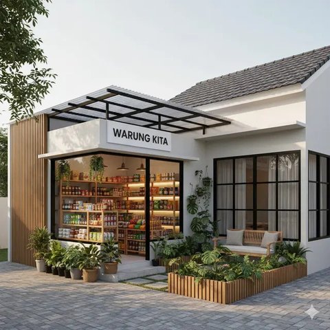 Gambar Rumah Minimalis Ada Warungnya (created by AI)