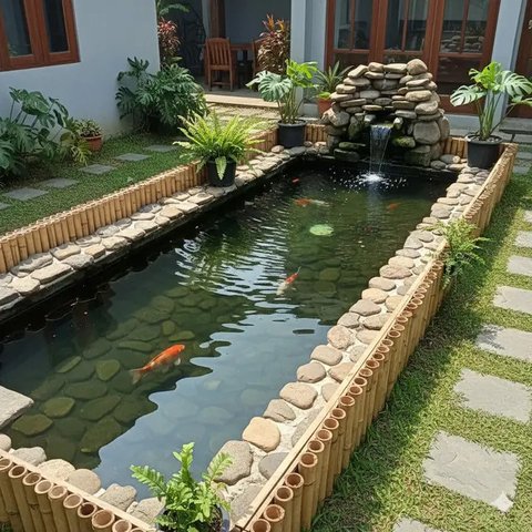 Model Kolam Ikan Batu Alam dan Bambu (created by AI)