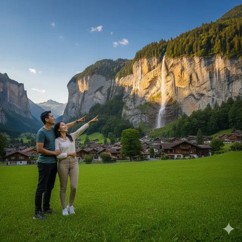 7 Prompt Gemini AI Paling Viral untuk Edit Foto Liburan di Swiss, Tampilan Sinematik Pegunungan Alpen hingga Danau Biru Ajaib (foto: Gemini AI)