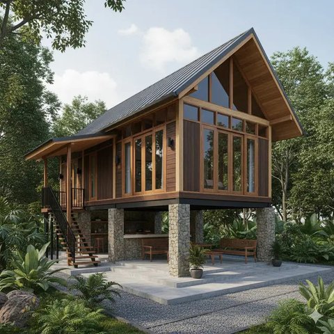 Model Rumah Sederhana di Kampung yang Elegan. Gemini