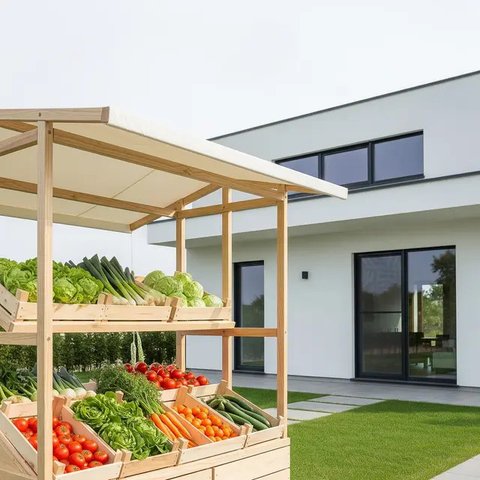 Desain Warung Sayur Minimalis Ramai Pengunjung (AI)