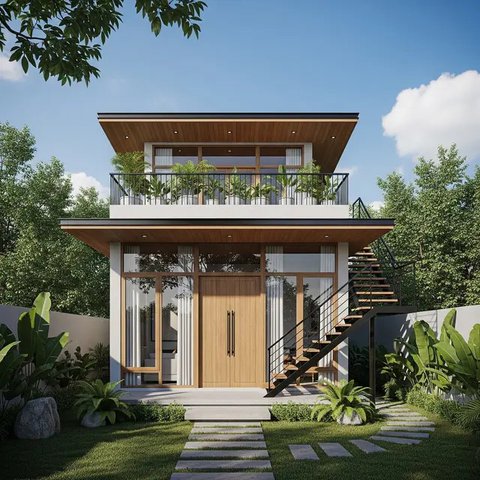 Model Rumah Sederhana Tapi Mewah dengan Atap Datar dan Rooftop/Gemini AI
