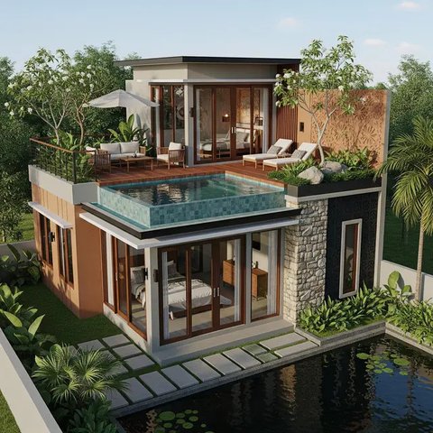 Model Rumah Sederhana Tapi Mewah dengan Atap Datar dan Rooftop/Gemini AI