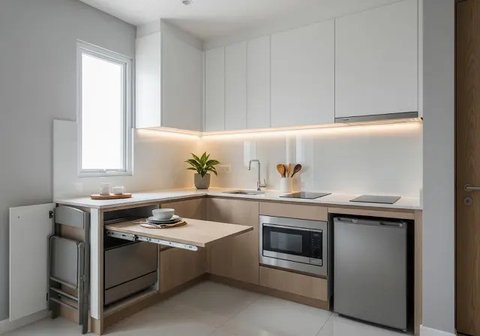 dapur rumah 3x2 meter dengan kombinasi ruang makan kecil (Sumber: gemini.com)