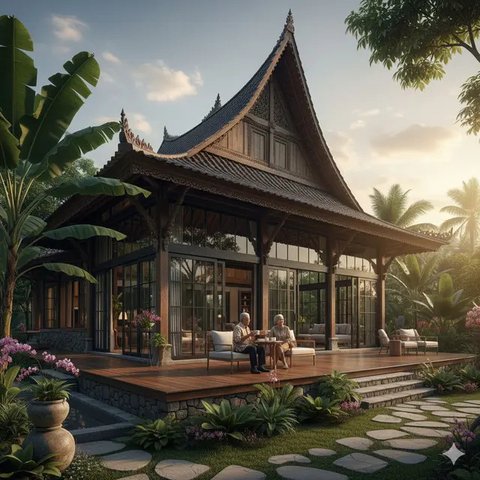 Rumah untuk Pensiun dengan Nuansa Rimbun dan Nyaman (Gemini AI)