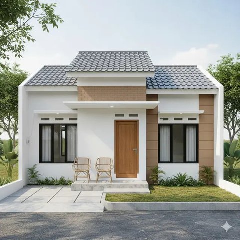 Desain Rumah Sederhana Budget Rp 100 Juta dengan Teras Kecil. Gemini