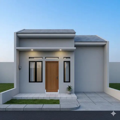 Desain Rumah Sederhana Budget Rp 100 Juta dengan Teras Kecil. Gemini