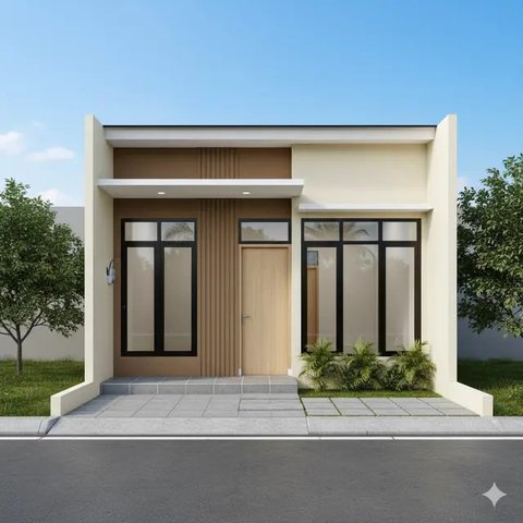 Desain Rumah Sederhana Budget Rp 100 Juta dengan Teras Kecil. Gemini